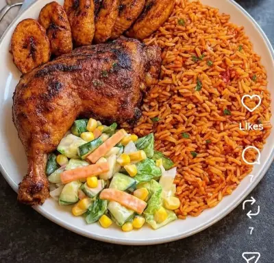 Jollof Rice, Salad and Chicken
