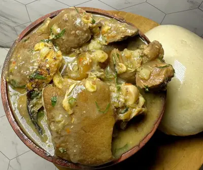 Afia Efere (White Soup) with Pounded Yam