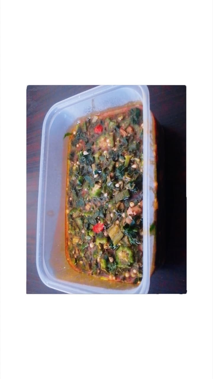 Leafy Okro Soup with Chicken and Garri