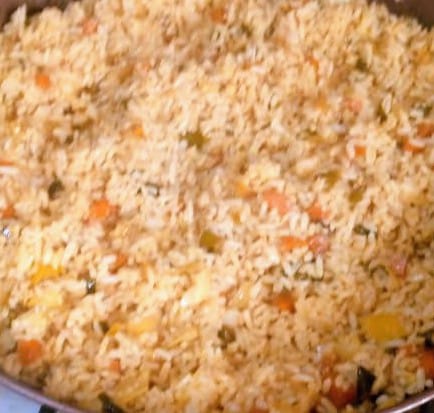 Mixed Vegetables Egg Fried Rice and Sauced Chicken or Spicy Beef